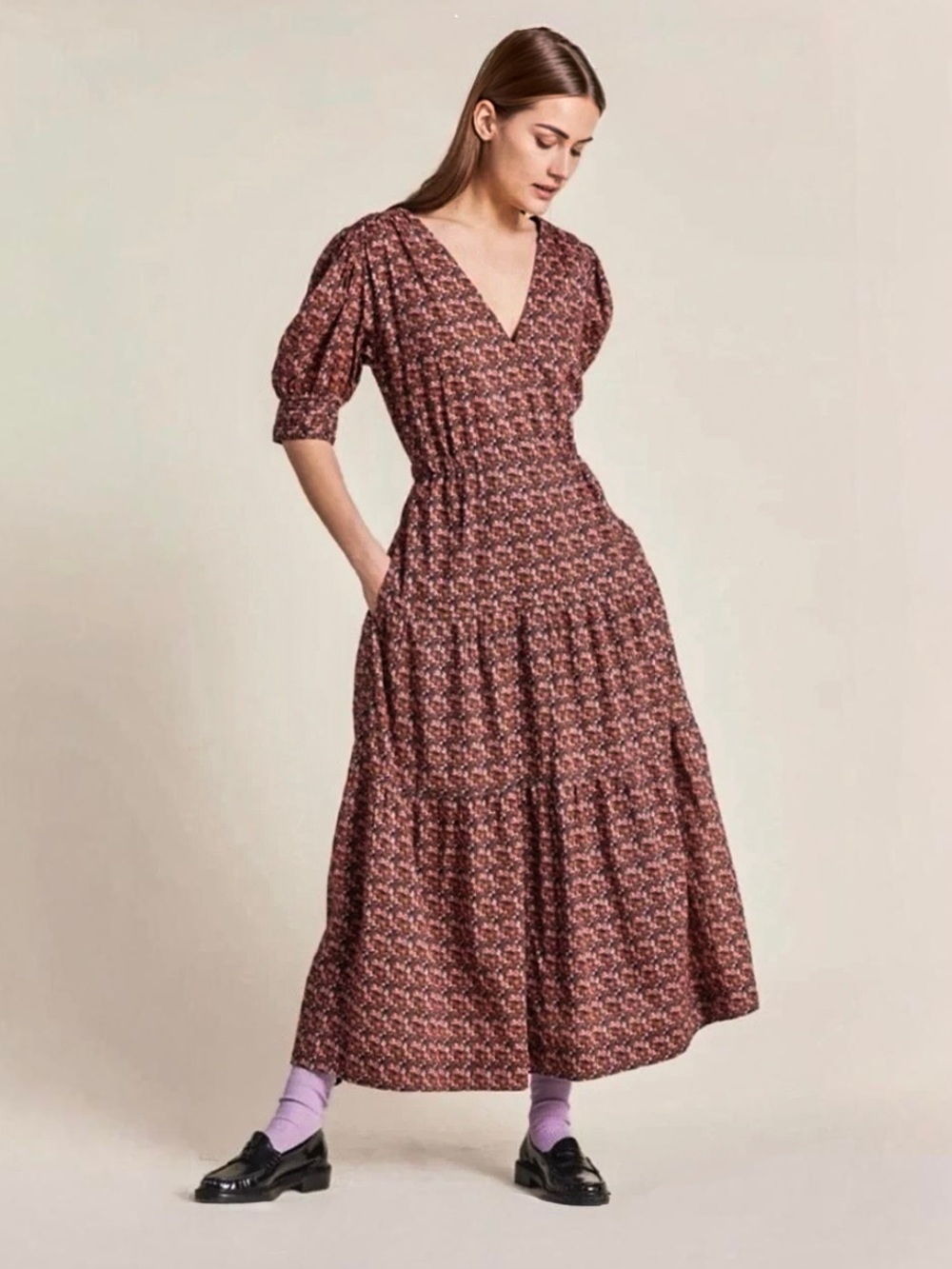Trovata Birds of Paradis Arden Maxi Dress Navy Floral Pockets S NWT